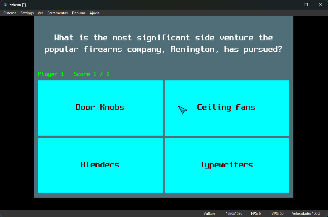 Screenshot of a quiz game running on PCSX2
