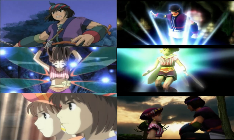 Side-by-side comparison of animated intro and CGI ending