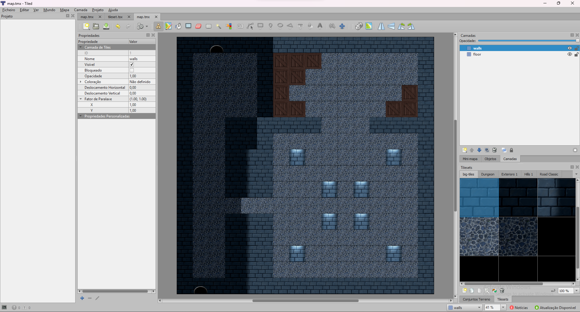 Image of the 2D map being edited on Tiled